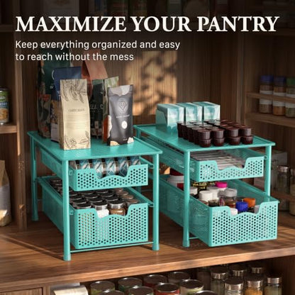 Simple Houseware Stackable 2 Tier Sliding Basket Drawer, Turquoise - color: Turquoise, size: 2-Tier