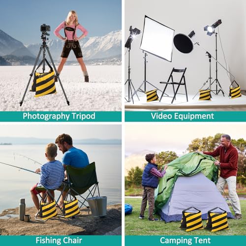 4 Packs Yellow Sandbag Weight Bags for Light Photography Video Equipment | Heavy Duty Saddlebags for Backdrop Stand, Photo Tripod, Canopy, Pop up Tent, Umbrella Base, Fishing Chair, Picnic Table - color: Yellow