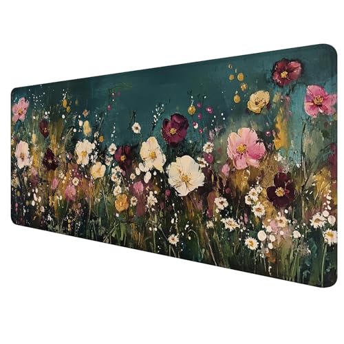 Vintage Wildflower Large Mouse Pad 31.5x15.7inch, Retro Floral Large Extended Computer Desk Mat Mousepad for Keyboard and Mouse, Floral Desk Accessories - color: Color 03
