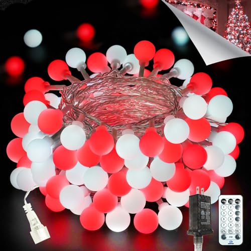 Connectable 43FT 100LED Globe String Lights Indoor, Smart Classroom Lights - color: Red and White, size: 1 Pack(100 LED)