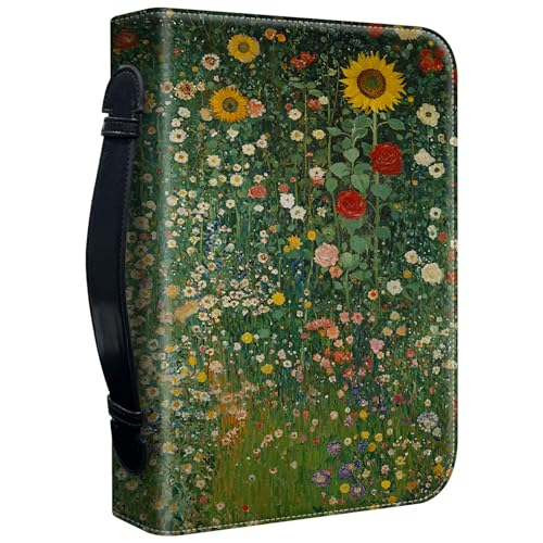 Bible Cover Case for Women, PU Leather Large Bible Cases with Zipper Fits Books Up to 12" x 9" x 2.76”, Bible Carrying Bag for Men, Wild Sunflowers Garden - color: Wild Sunflowers Garden