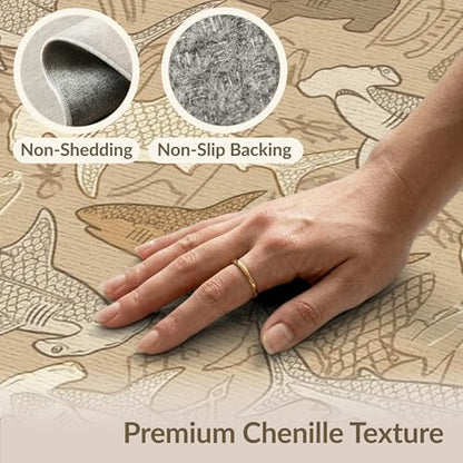 8'x10' Washable Abstract Shark Large Rug, Tan Non-Shedding Pet Friendly Carpet for King Size Bedroom, Master Suite, Under Bed, Foldable Easy Care Mat | Ref:2067660 - color: Beige/Pattern 18, size: 8' x 10' (Rectangular)