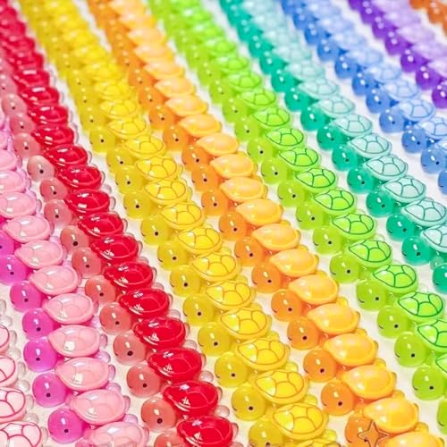 100 Pcs Mini Resin Turtles Luminous Tiny Sea Turtle Figures | Glow in the Dark Resin Animals, Small Plastic Ocean Animal, Garden Mini Turtle Figurines , Miniature Landscapes (10 Colors) - size: Mini