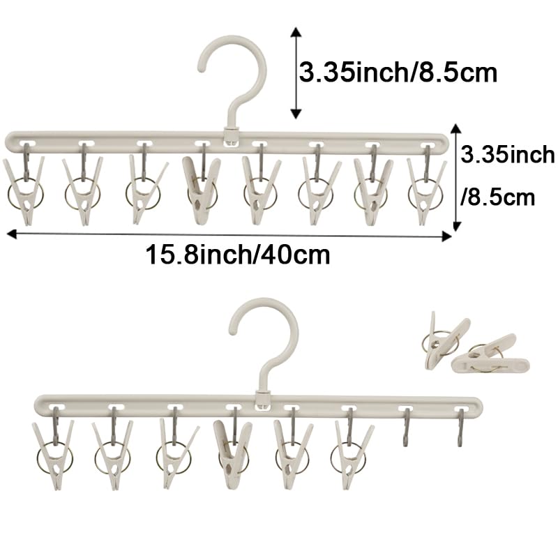 Foshine Clothes Hanger 2 Pack with 8 Clips,Clothes Drying Racks for Drying | Windproof For Drying Socks Bras Underwears Baby Clothes, Hats Scarfs Towels Pants and Gloves Diaper - color: Gray