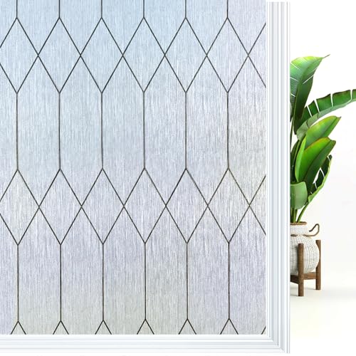 Window Privacy Film, Moroccan Pattern Static Cling, Rain, 23.6" x 78.5" | Bathroom Frosted Leaded Decorative Window Stickers, UV Heat Blocking Opaque Removable for Home Door Coverings - color: Rain, size: 23.6 x 78.5 Inch