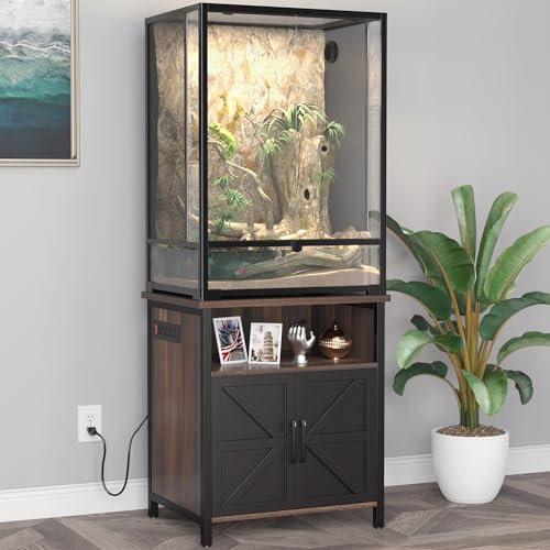 GDLF Terrarium Stand Reptile Tank Stand for 24" Wx18 D Reptile Terrarium | Fits 20-67 Gallon Tanks, Furniture-style with Storage, Barn Door, Steel Frame Support, Adjustable Feet, Power Outlet Access - color: Black, size: 24" x 18"