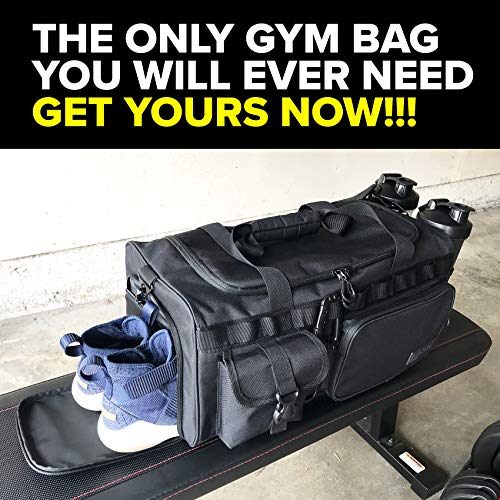 32L 20" Tactical Gym Duffle Bag with Shoe Compartment & Wet Pocket | Water Resistant Fabric, Reinforced Base, MOLLE Webbing & 7 Compartments for Workout, Basketball, Soccer, Travel & Gym Gear