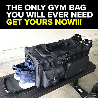 32L 20" Tactical Gym Duffle Bag with Shoe Compartment & Wet Pocket | Water Resistant Fabric, Reinforced Base, MOLLE Webbing & 7 Compartments for Workout, Basketball, Soccer, Travel & Gym Gear