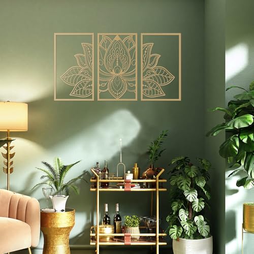 ESTART 3 Pcs Lotus Flower Metal Wall Art Decor, Religion Faith Mandala Home Wall Decoration for Living Room, Bedroom, Office and Yoga Room Hanging Decor (Gold) : ESTART: Home & Kitchen
