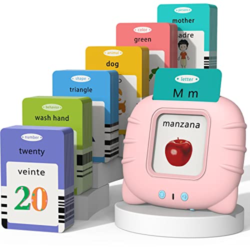 Startcan Spanish & English Talking Flash Cards for Toddlers 1 2 3 4 5 6, Audible Toys for Kids to Learn Spanish - 258 Cards and 516 Words(Pink) - color: 516-bilingual-pink (New Abc+123+ 4 Songs)