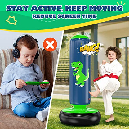 QPAU Inflatable Punching Bag, 48 Inch Stable Inflatable Boxing Bag for 3-6 Kids,Dinosaur Toy & Gifts for Boys and Girls, Kids Boxing Set for Practicing Karate, Taekwondo - color: Dinosaur Green