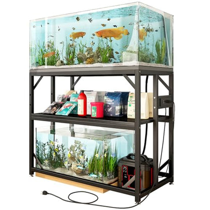 METYERRY 40 Gallon Fish Tank Stand with Power Outlets, Adjustable Aquarium Stand, Heavy Duty Terrarium Stand, Metal reptile tank stand, Suitable for Home Office,660LBS Capacity, Black - color: Black, size: 40 Gallon