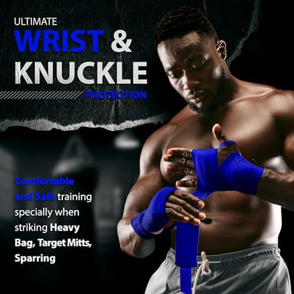 DXM SPORTS Boxing Hand Wraps Inner Gloves - 180 Inch Elasticated Thumb Loop Bandages - Kickboxing MMA Muay Thai Kickboxing Martial Arts Punching Training for Men Women - color: Blue