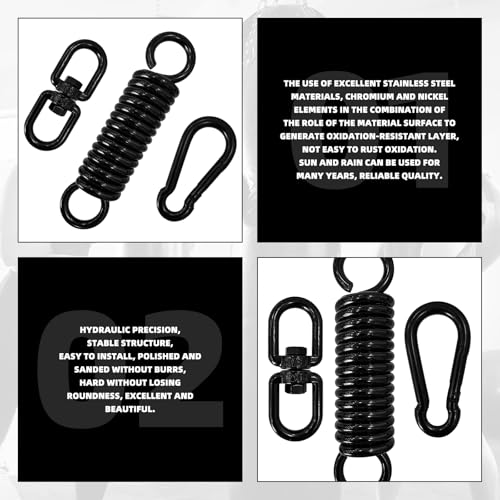 Heavy Bag Spring Punching Bag Hanging Kit with Swivel & 2 Carabiners Hanger | 360° rotational heavy duty hanging accessory, suitable for boxing heavy bags, gym swings and trapeze installation