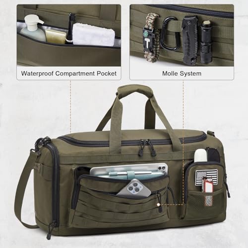 G4Free 3-in-2 Duffle Bag Travel Gym Sports, Large Tactical Duffel Backpack | 50L/65L with Shoes Compartment and Wet Pocket, Military Workout Bag for Men and Women, Dark Tan - color: Dark Tan