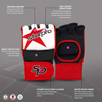 Starpro MMA Grappling Gloves for Men & Women - Faux Leather with Dense Padding- Sparring Training Kickboxing Martial Arts Competition - color: Red/Black, size: XX-Large