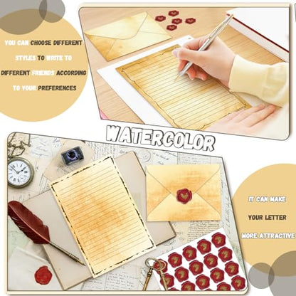 TaoBary 160 Pcs Stationery Paper Set 50 Double Sided Stationery Papers with 50 Matching Envelopes and 60 Round Dot Sticker, 10 Design(Vintage,5.5 x 8.25 Inch) - size: 5.5 x 8.25 Inch, style: Vintage