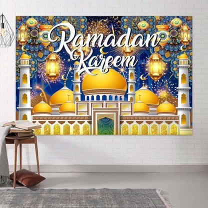 8X6FT Ramadan Kareem Photo Backdrop, Muslim Eid Ramadan Mubarak Decorations Background for Islamic Muslim Al Fitr Party Decor Banner Supplies - size: 8x6ft