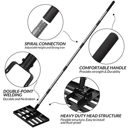 Walensee Lawn Leveling Rake, Reinforced Leveler with 6.5FT Steel Handle | 17X10 Inch Steel Head, Topdressing Spreader, Soil Sand Leveling, Sturdy Screw Lock Handle, Lawn Repair, Garden Maintenance - size: 6.5FT 17"x10"