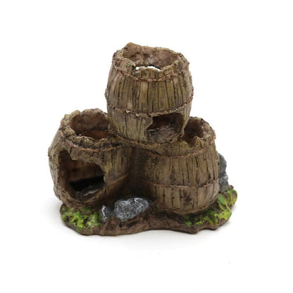 Resin Broken Barrel Aquarium Decoration, Stacked Barrels Ornament, Fish Tank Hideout, 10.5 x 7 x 10 cm