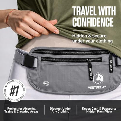 VENTURE 4TH Travel Money Belt with 7 RFID Sleeves - Silver - color: Silver