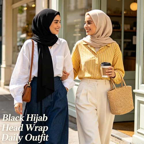 Hijab Scarf for Women, 3PCS Set with Undercap and Hijab Clip Lightweight Modal Muslim Head Wrap Scarf for Daily - color: Sy1-black Hijab+black Undercap