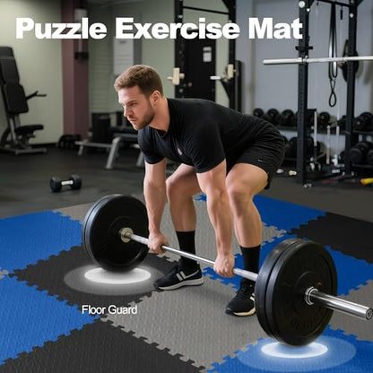 Elevon Puzzle Exercise Gym Flooring Mat, 3/4" Thick EVA Interlocking Foam 24 Tiles Workout Mat for Home Gym, 96 Sq Ft, Navy