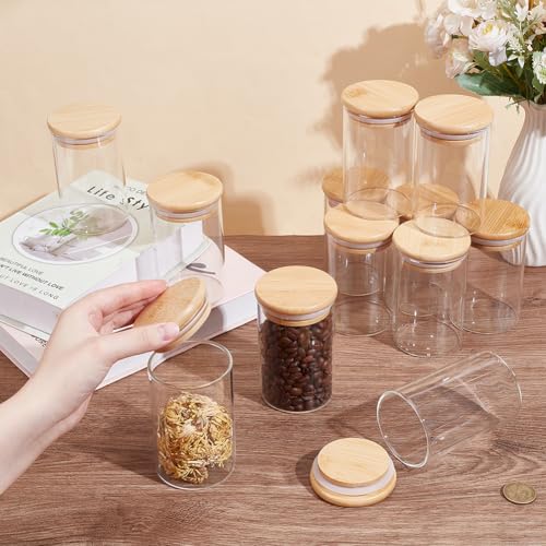 12 Pcs Glass Jars with Lids, Qtip Holder Dispenser Food Storage Containers Small Herb Jars for Valentine's Day Home Bathroom Kitchen Makeup Tea Coffee Cookie Candy Organizer