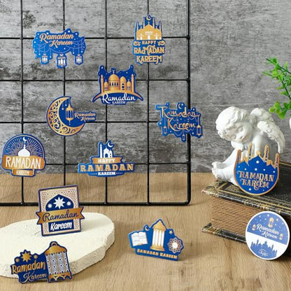 36 Pcs Ramadan Gift Fridge Magnets Eid Mubarak Gift Islamic Home Decor Muslim Gifts for Office Kitchen Party(Blue and Gold) - style: Blue and Gold