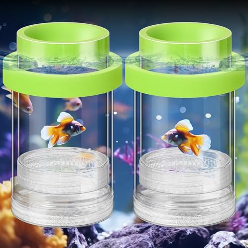 Beeveer 2 Pcs Breeder Box for Fish Tank Aquarium Breeder Separation Net Breeding Box with Suction Cup for Small Fish Shrimp Clownfish Guppy(Green,M)