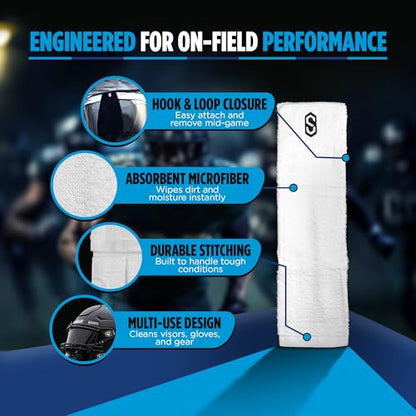 Sports Unlimited Xtra Soft Football Towel, Sports Towel with Hook and Loop Closure to Clean Football Visor and Football Gloves - color: White