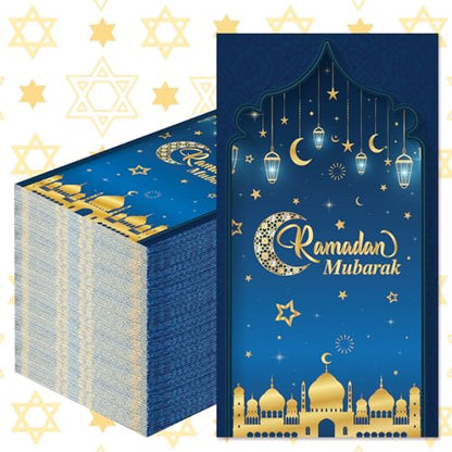 Yeaqee 100 Pcs Eid Mubarak Napkins Ramadan Disposable Mexican Paper Napkins Cinco De Mayo Fiesta Supplies Party Taco Fiesta Guest Hand Towels for Kitchen Party Supplies (Moon) - color: Moon