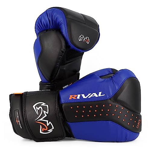 RIVAL Boxing RB10 Intelli-Shock Bag Gloves, Hook and Loop Closure - Ergonomic Fit, 1.25” of Closed Cell Foam for Intense Bag Use - color: Black/Blue, size: X-Large