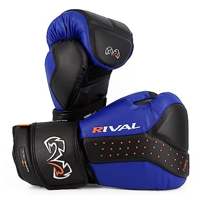 RIVAL Boxing RB10 Intelli-Shock Bag Gloves, Hook and Loop Closure - Ergonomic Fit, 1.25” of Closed Cell Foam for Intense Bag Use - color: Black/Blue, size: X-Large