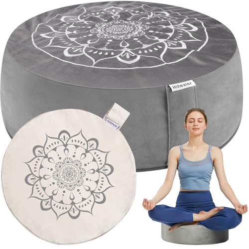 Hihealer Meditation Cushion, Traditional Tibetan Velvet Meditation Pillow - color: Calmly Grey & White