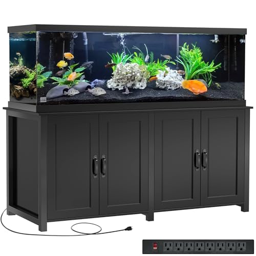 GDLF 100-150 Gallon Large Fish Tank Stand,Furniture-Style Aquarium Stand | 60"x24" Top Supports 2200 lbs, Enclosed Storage for Sump Systems & Accessories, 8-Outlet Power Strip, EVA Mat Protection - size: 100-150 Gallon