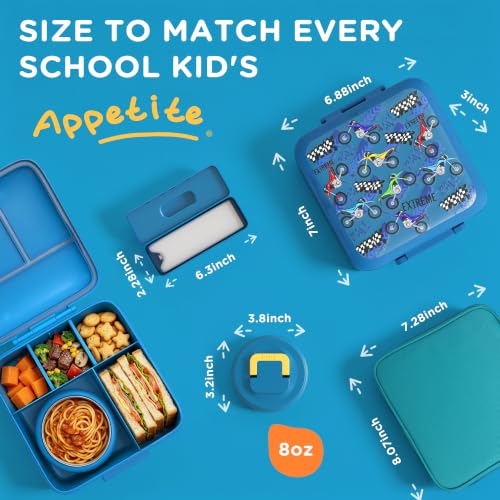 JXXM Bento Lunch Box for Kids With 8oz Soup thermo,Leak-proof Lunch Containers with 5 Compartment,thermo Food Jar and Lunch Bag, Food Containers for School (A-Blue(Extreme Locomotive)) - color: Blue Extreme Locomotive