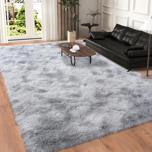 Dssimo 5x7 Area Rugs for Living Room, Gray Tie-Dyed Plush Fluffy Carpet - color: Tie-dye Grey, size: 5' x 7' (Rectangular)