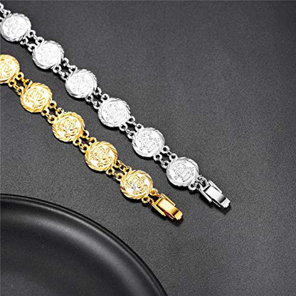 U7 Allah Necklace for Women/Men, 18K Gold Plated Square/Oval/Coin/Heart/Crescent Moon Islamic Pendant Necklace Muslim Jewelry with Chain - color: 06.Coin Bracelet Platinum