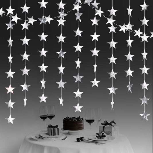 Silver Shining Star Hanging Garland Silver Hanging Sparkling Star Streamer Glitter Bunting Banner Twinkle Backdrop for Wedding Baby Shower Birthday Christmas Decorations 40 Feet - color: Silver