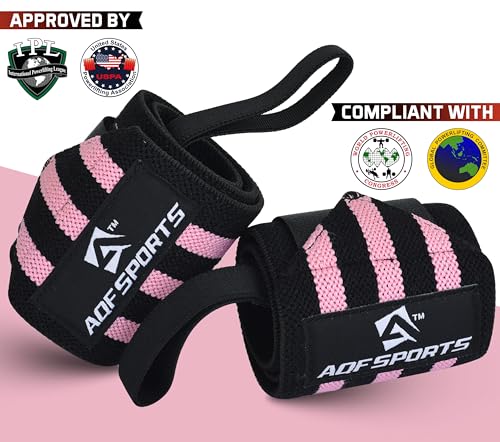 AQF Wrist Wraps for Weightlifting & Powerlifting, 18" USPA Approved (Pair) - color: Pink & Back