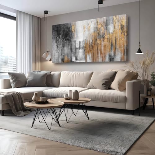 YJYart Abstract Canvas Wall Art with Gold Foil Modern Black Oil Paintings Graffiti Wall Art for Living Room Bedroom Kitchen Office Wall Decorations 30" x 60" - color: Grey, size: 29"x58"
