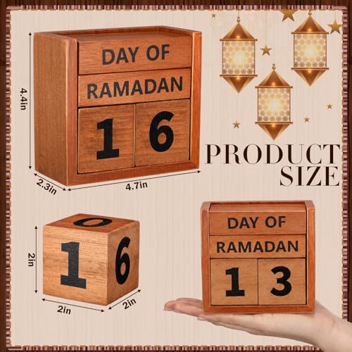 Tinlade Ramadan Countdown Calendar 2026 Wooden Ramadans Decorations for Home Wood Perpetual Block Calendar Ramadan Gift for Kid Farmhouse Eid Mubarak Ramadans Advent Calendars for Desk Table(Brown)
