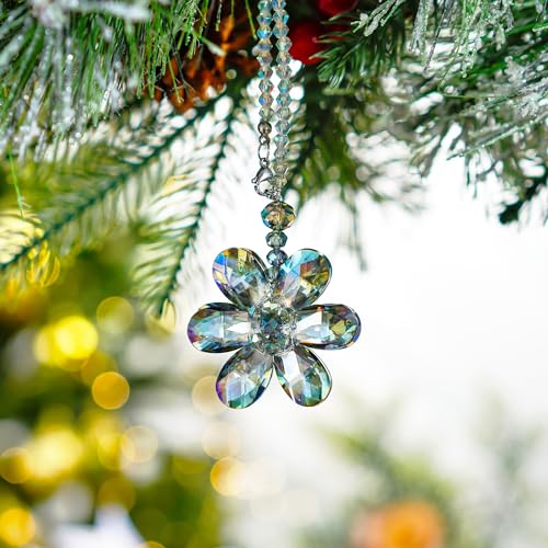 Crystal Flower Car Rear View Mirror Pendant Hanging Auto Decor - color: Rainbow Flower