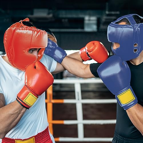 2 Pack Boxing Headgear Equipment for Taekwondo, Sparring, MMA, Muay Thai - Safety Helmet Protective Gear for Men Women Beginners - color: Blue,Red