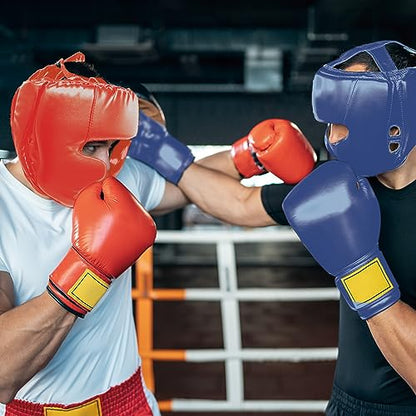 2 Pack Boxing Headgear Equipment for Taekwondo, Sparring, MMA, Muay Thai - Safety Helmet Protective Gear for Men Women Beginners - color: Blue,Red