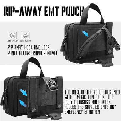 Upgrade Molle Rip Away Ifak Pouch, Tactical Small Belt First Aid Pouch Medical Utility EMT Pouch Only - color: BLACK
