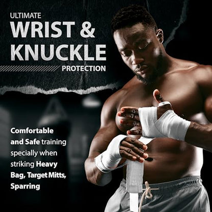 DXM SPORTS Boxing Hand Wraps Inner Gloves - 180 Inch Elasticated Thumb Loop Bandages - Kickboxing MMA Muay Thai Kickboxing Martial Arts Punching Training for Men Women - color: White