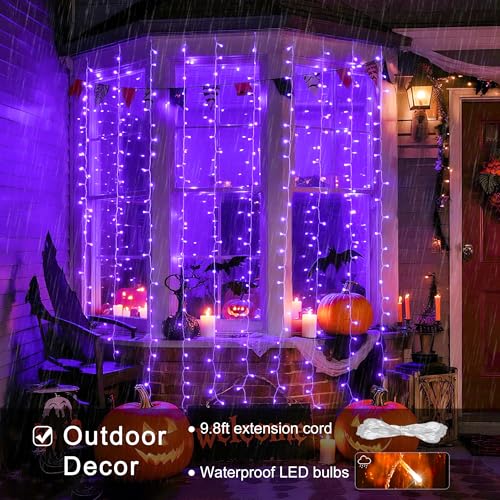 JMEXSUSS 300LED Purple Halloween Lights, 9.8x9.8ft Curtain Lights Plug in - color: Purple, size: 300 LED