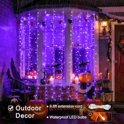 JMEXSUSS 300LED Purple Halloween Lights, 9.8x9.8ft Curtain Lights Plug in - color: Purple, size: 300 LED